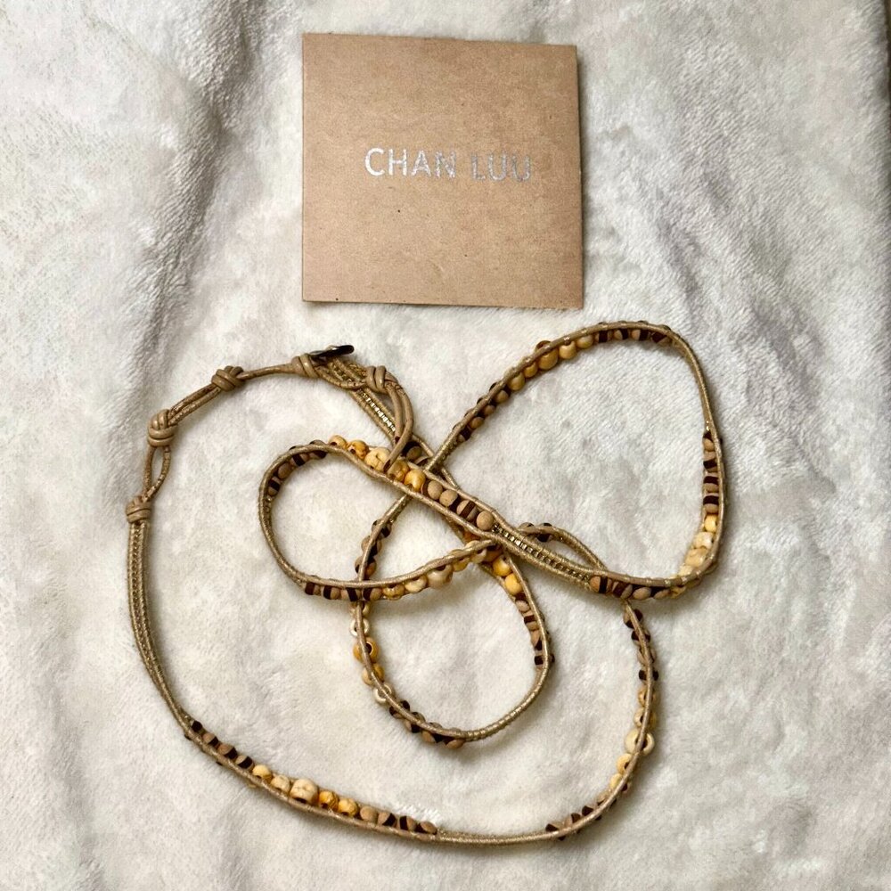 🦴 CHAN LUU Skull Wrap Bracelet – Ivory Stone & Gold